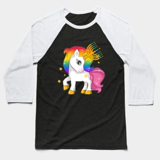 Funny Jewish Shirt Unicorn Menorah Hanukkah Baseball T-Shirt